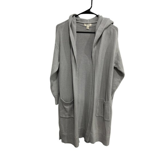 Style & Co Hooded Cardigan Duster Gray Sz Large Open Front Long Sleeve Cozy Knit - Picture 1 of 11